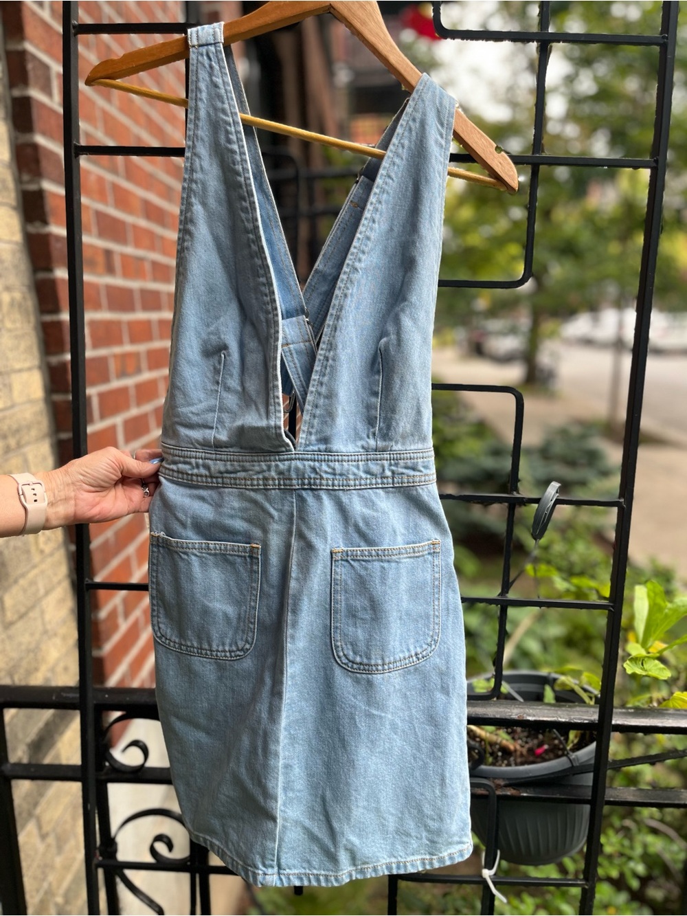 Light Blue Denim Dress with Back Suspenders - Women